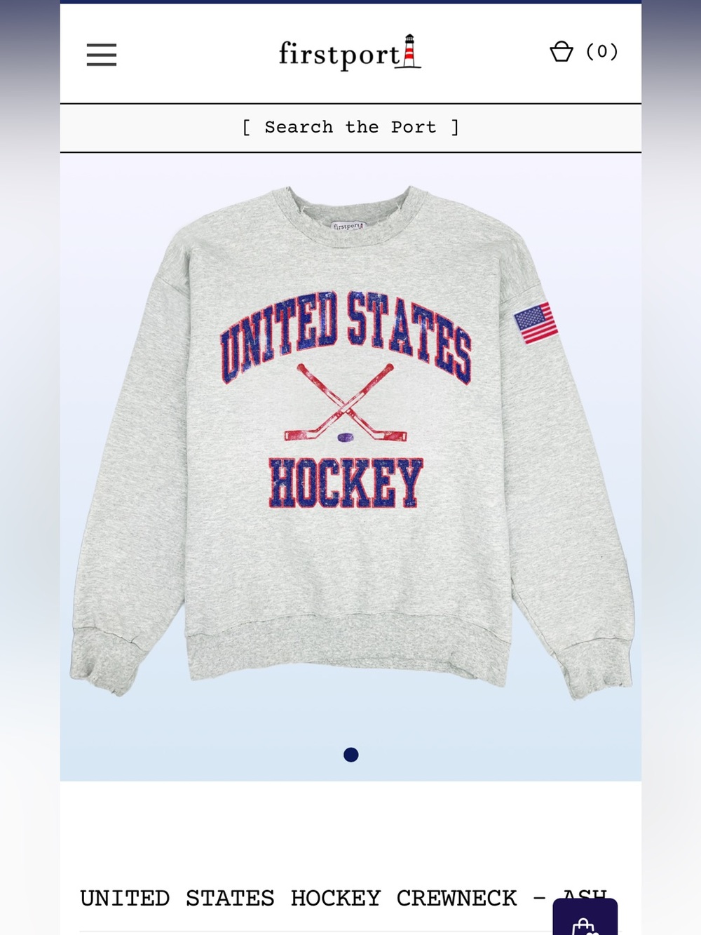 Firstport UNITED STATES HOCKEY CREWNECK - ASH